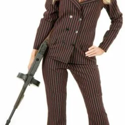 Gangster Moll 6 Button Double Breasted (Black/Pink) Adult Costum